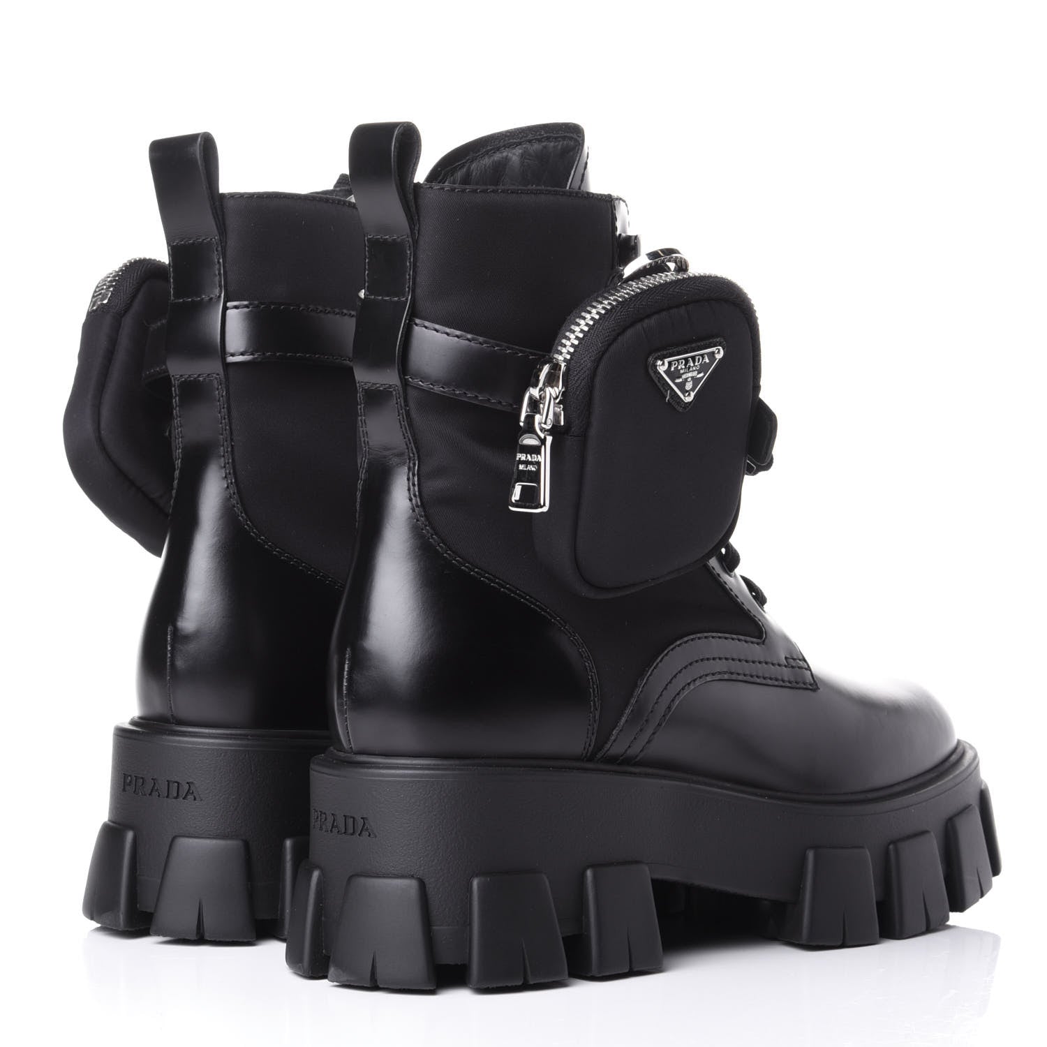 Prada Spazzolato Rois Nylon Metal Triangle Logo Monolith Pouch Pocket 55mm Boots 39 Black 4 of 11