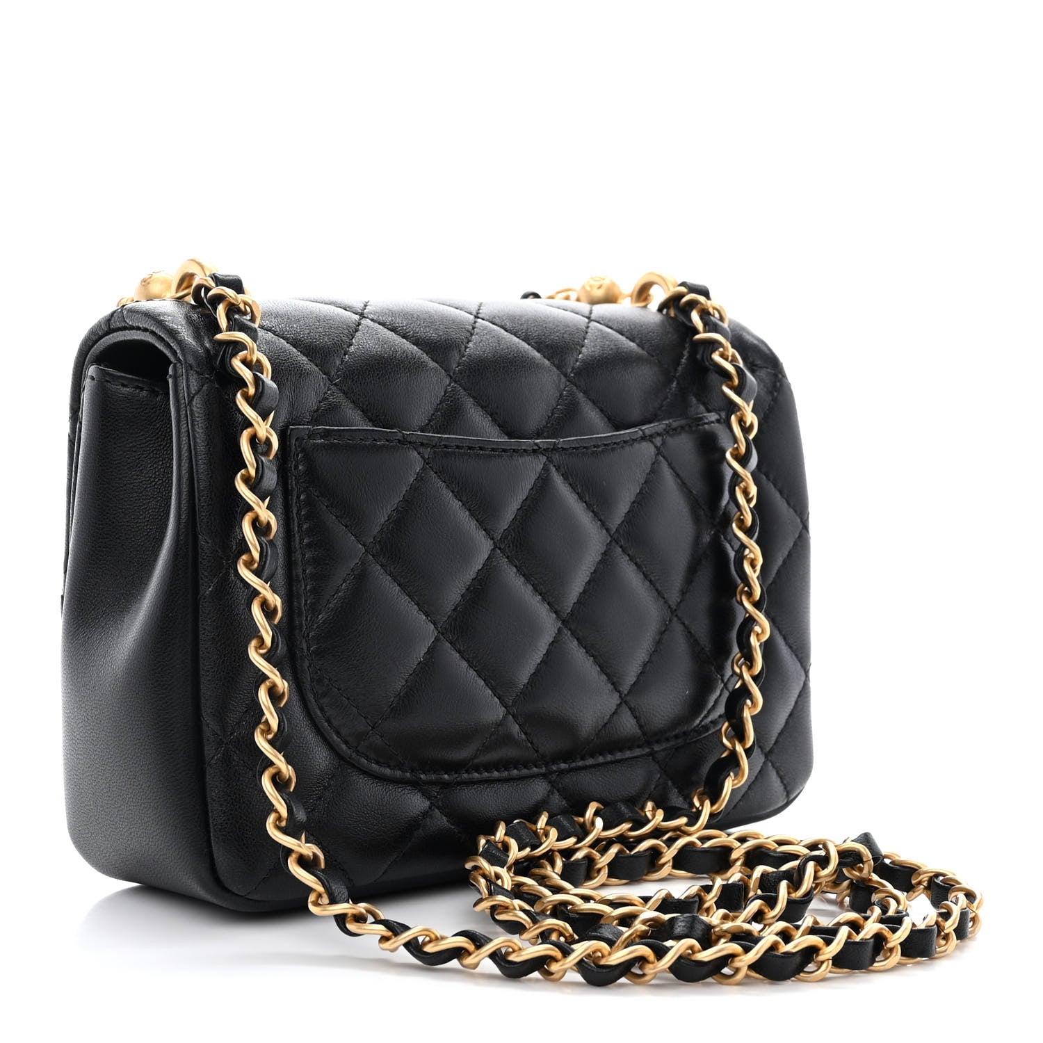 Chanel Shiny Lambskin Quilted Pearl Twist Mini Square Flap Black 4 of 11