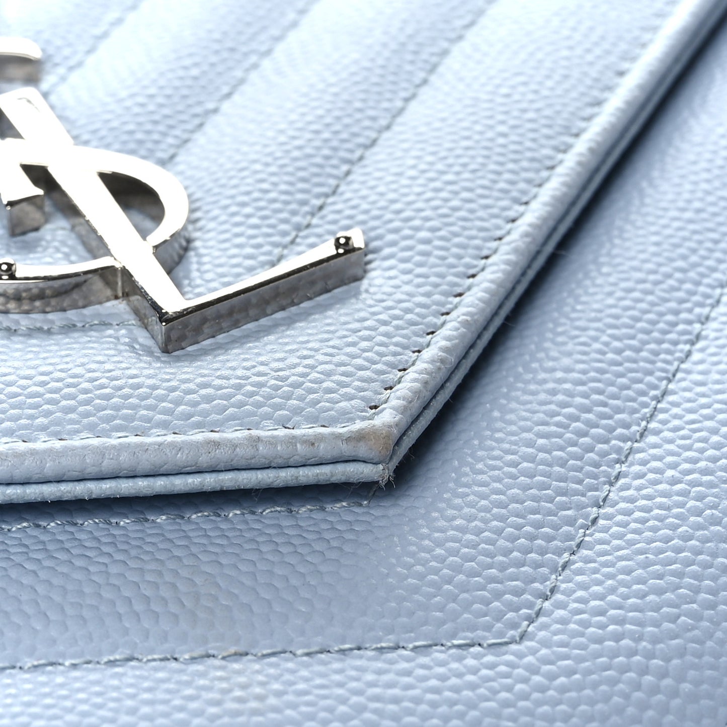 Grain De Poudre Matelasse Chevron Monogram Chain Wallet Sky Blue