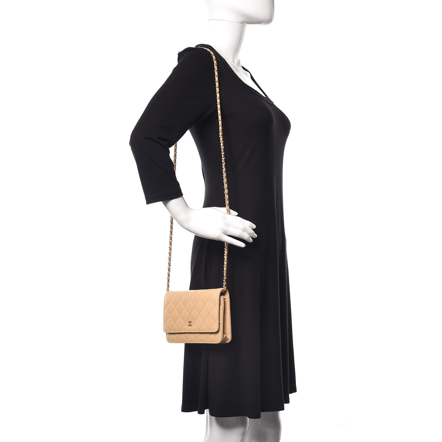 Caviar Quilted Wallet On Chain WOC Beige