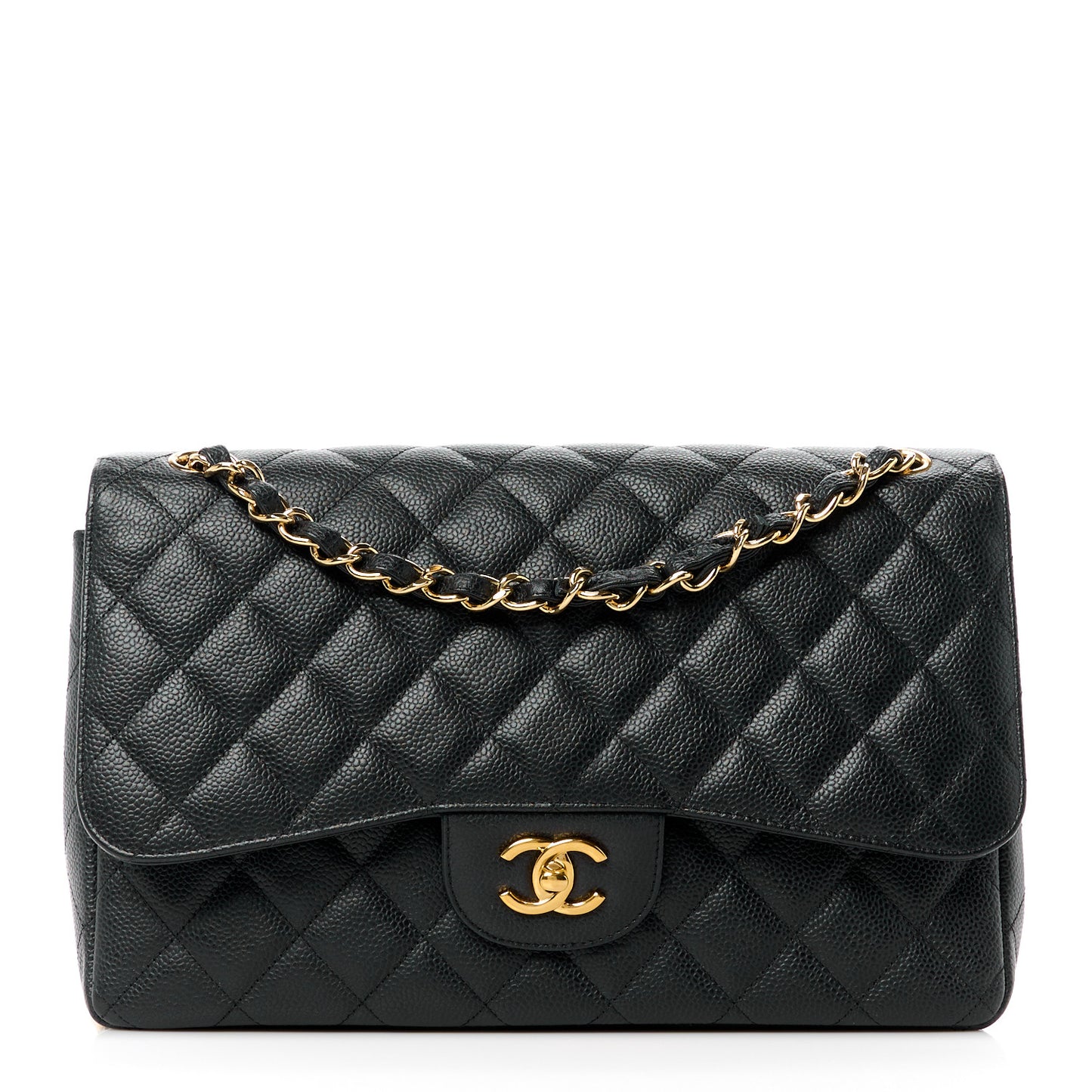 Caviar Quilted Jumbo Double Flap Black