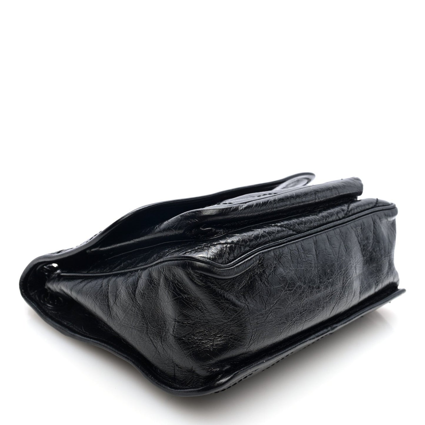 Crinkled Calfskin Matelasse Monogram Medium Niki Chain Satchel Black