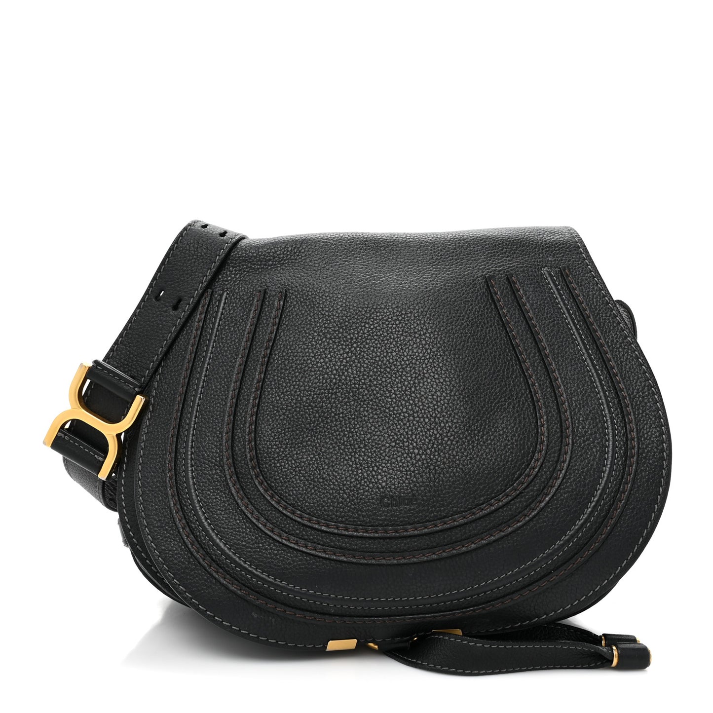 Calfskin Medium Marcie Round Crossbody Bag Black