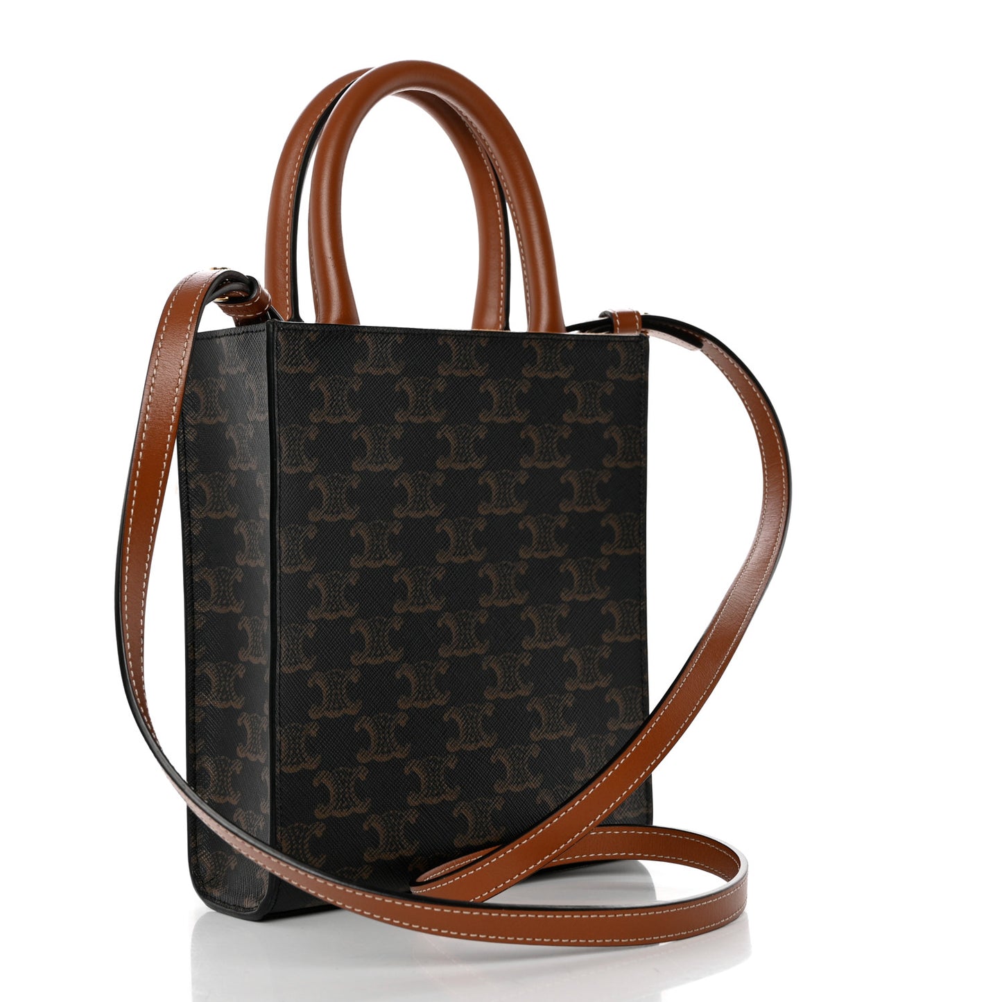 Triomphe Canvas Calfskin Mini Vertical Cabas Tan