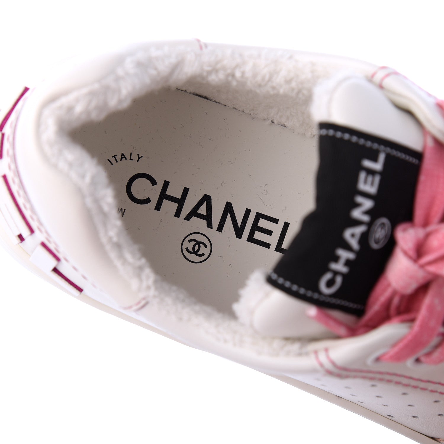 Chanel Calfskin Womens Logo Sneakers 37.5 White Pink 7 of 10