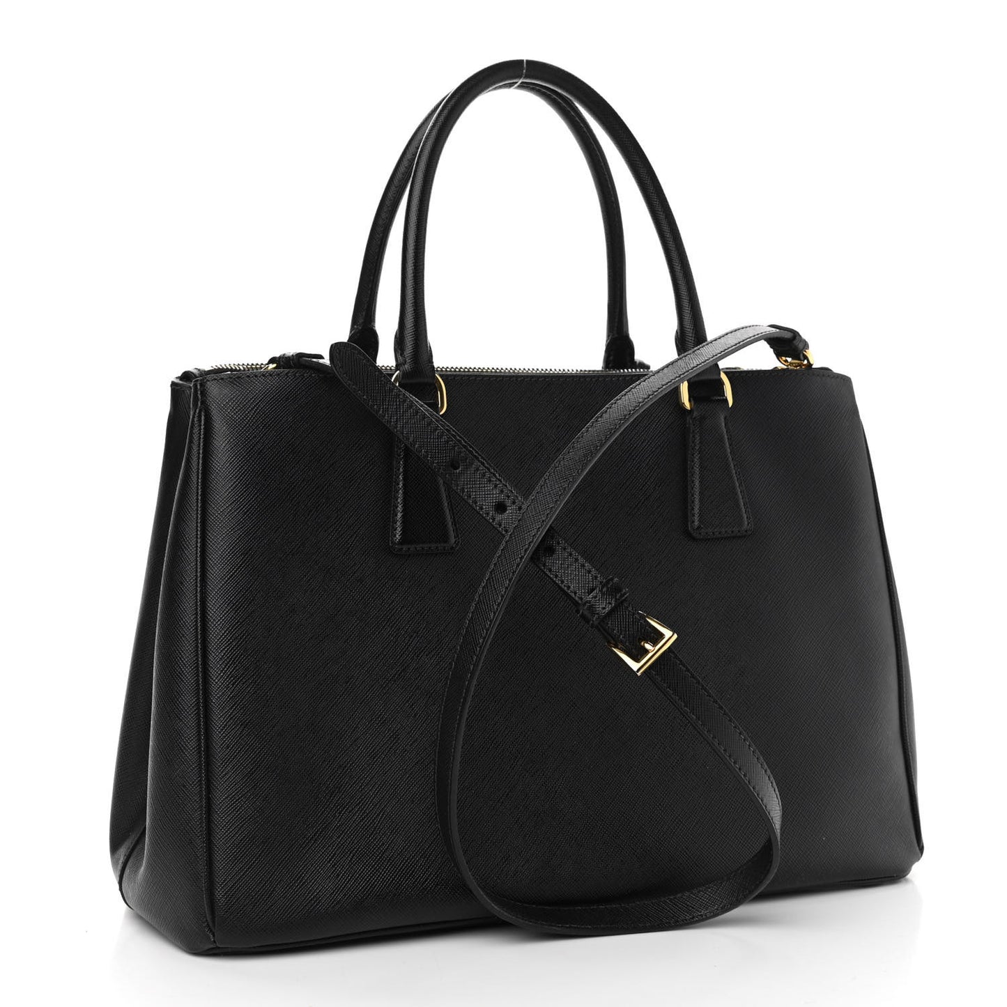 Saffiano Medium Galleria Double Zip Tote Black
