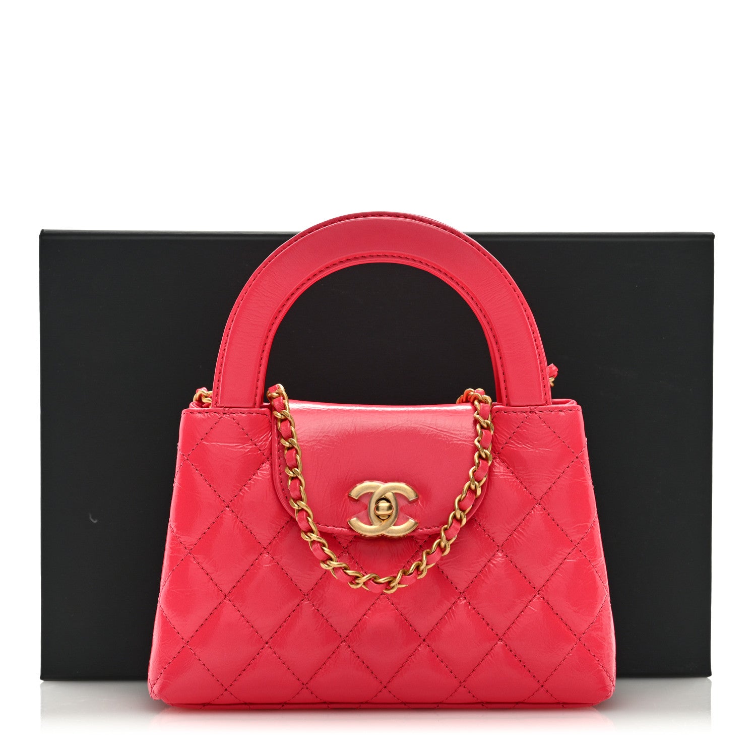 Chanel Shiny Aged Calfskin Quilted Nano Kelly Shopper Dark Pink 4 of 10