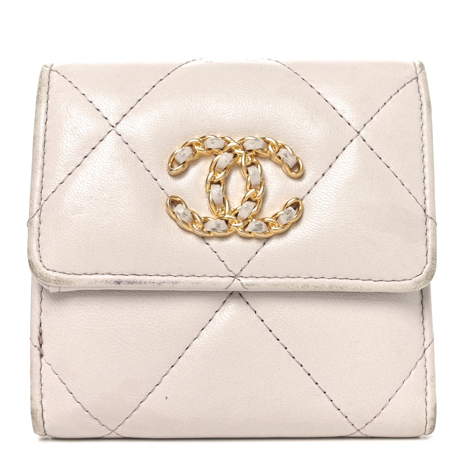 Chanel Goatskin Quilted Chanel 19 Small Flap Wallet Light Purple
