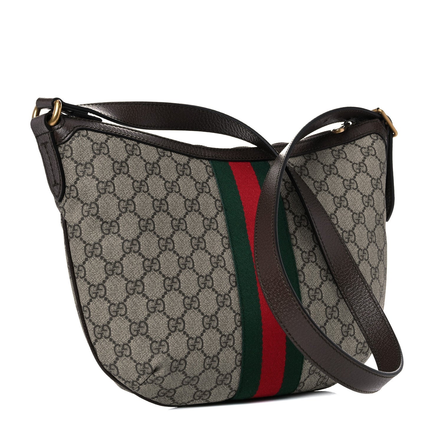 GG Supreme Monogram Web Small Ophidia Half Moon Hobo Brown