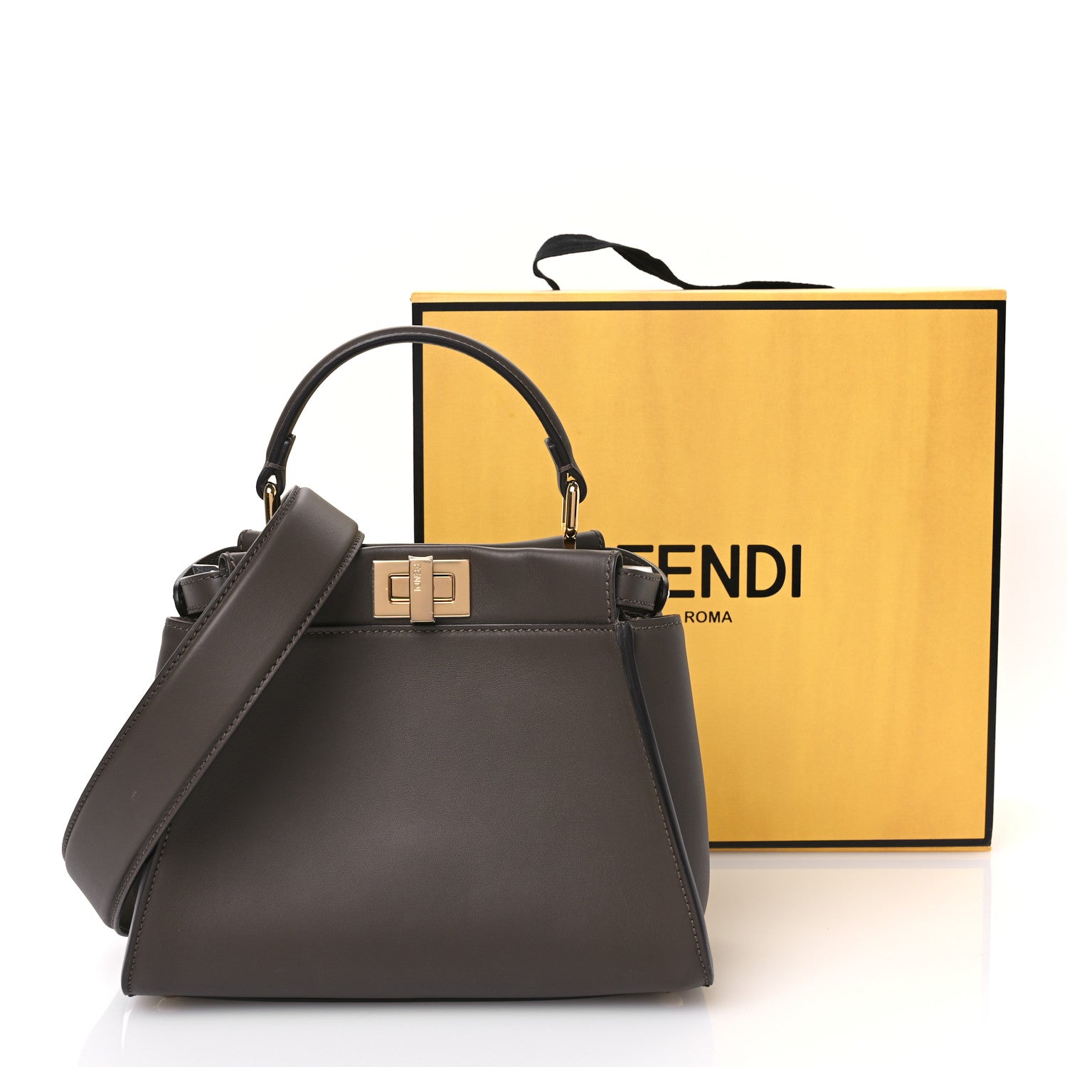 Fendi Vitello Seta Suede FF Mini Peekaboo Iconic Satchel Chocolate Sigaro Marrone 12 of 12