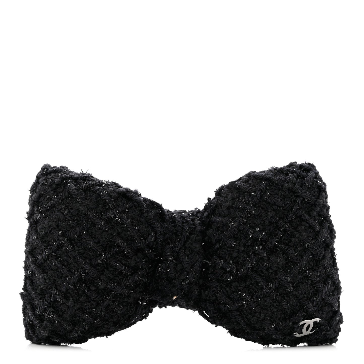 Tweed CC Bow Hair Clip Black