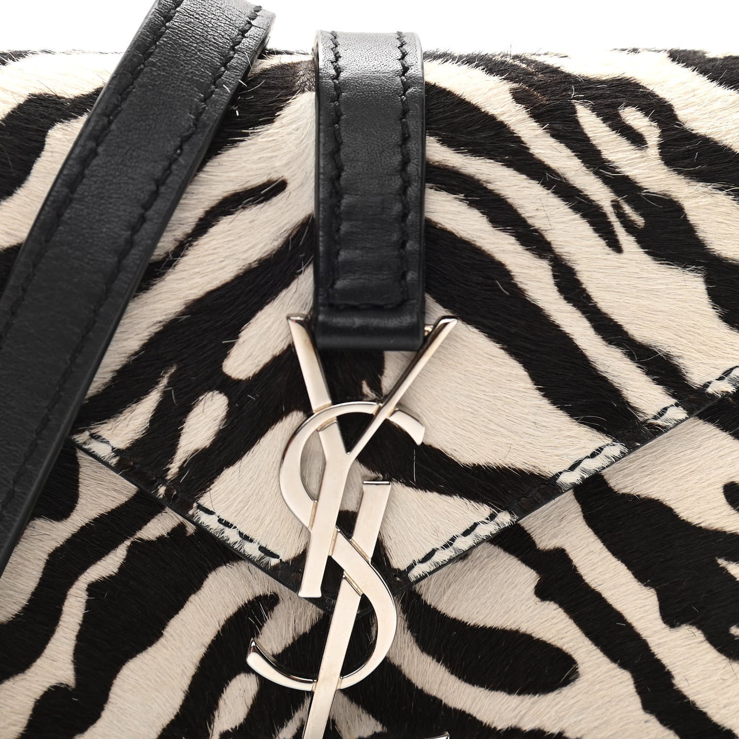 Calfskin Pony Hair Monogram Zebra Print Mini Candy Crossbody Black White