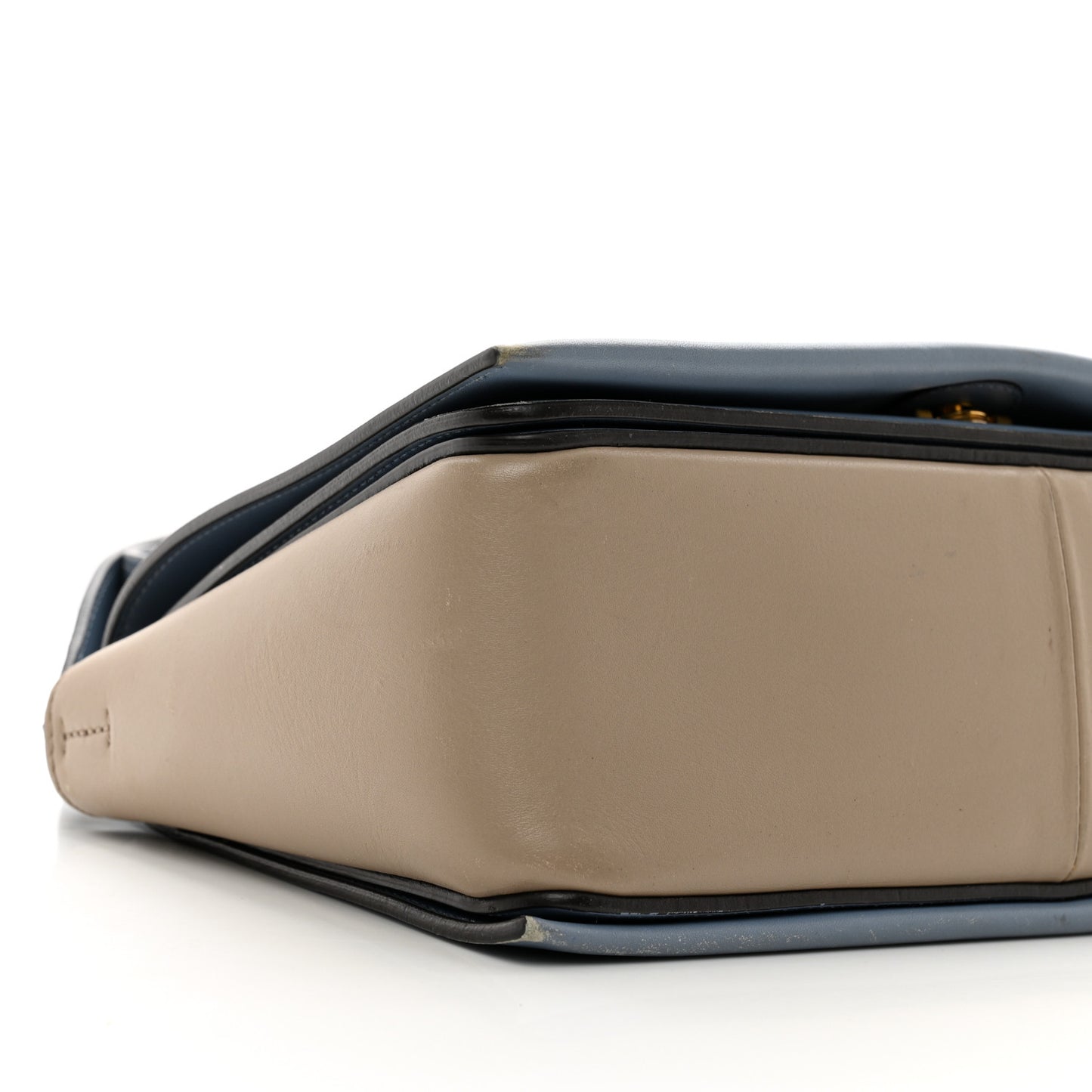 Shiny Smooth Calfskin Medium Frame Shoulder Bag Blue Light Taupe