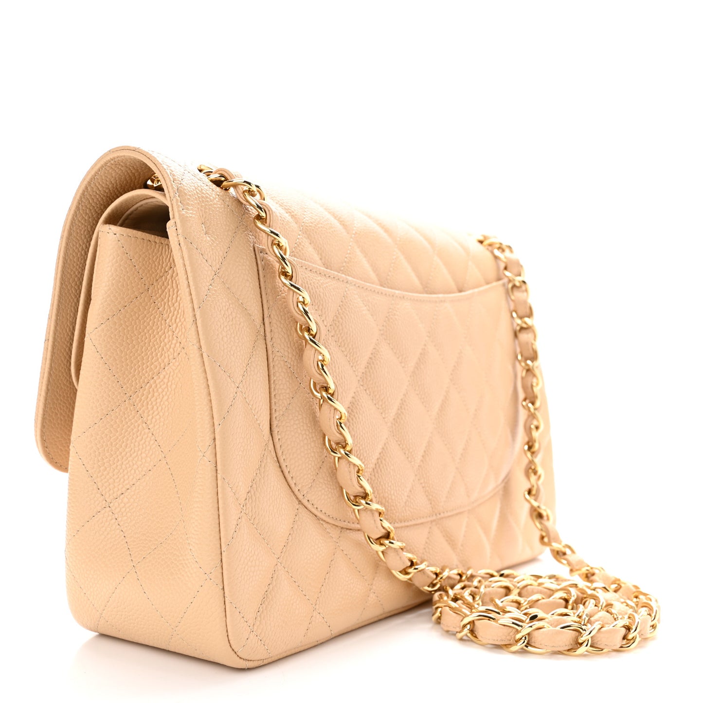 Caviar Quilted Jumbo Double Flap Light Beige