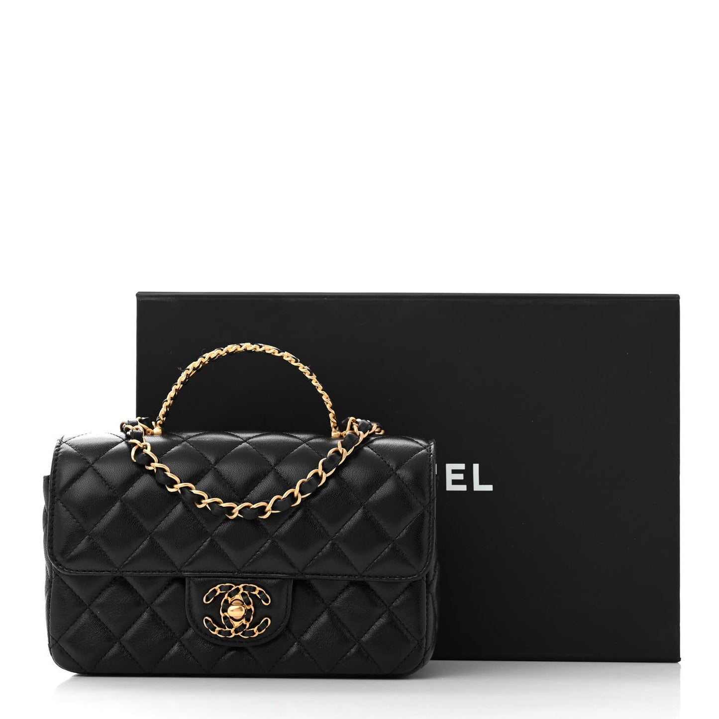 Lambskin Quilted Mini Strass On Top Flap Black