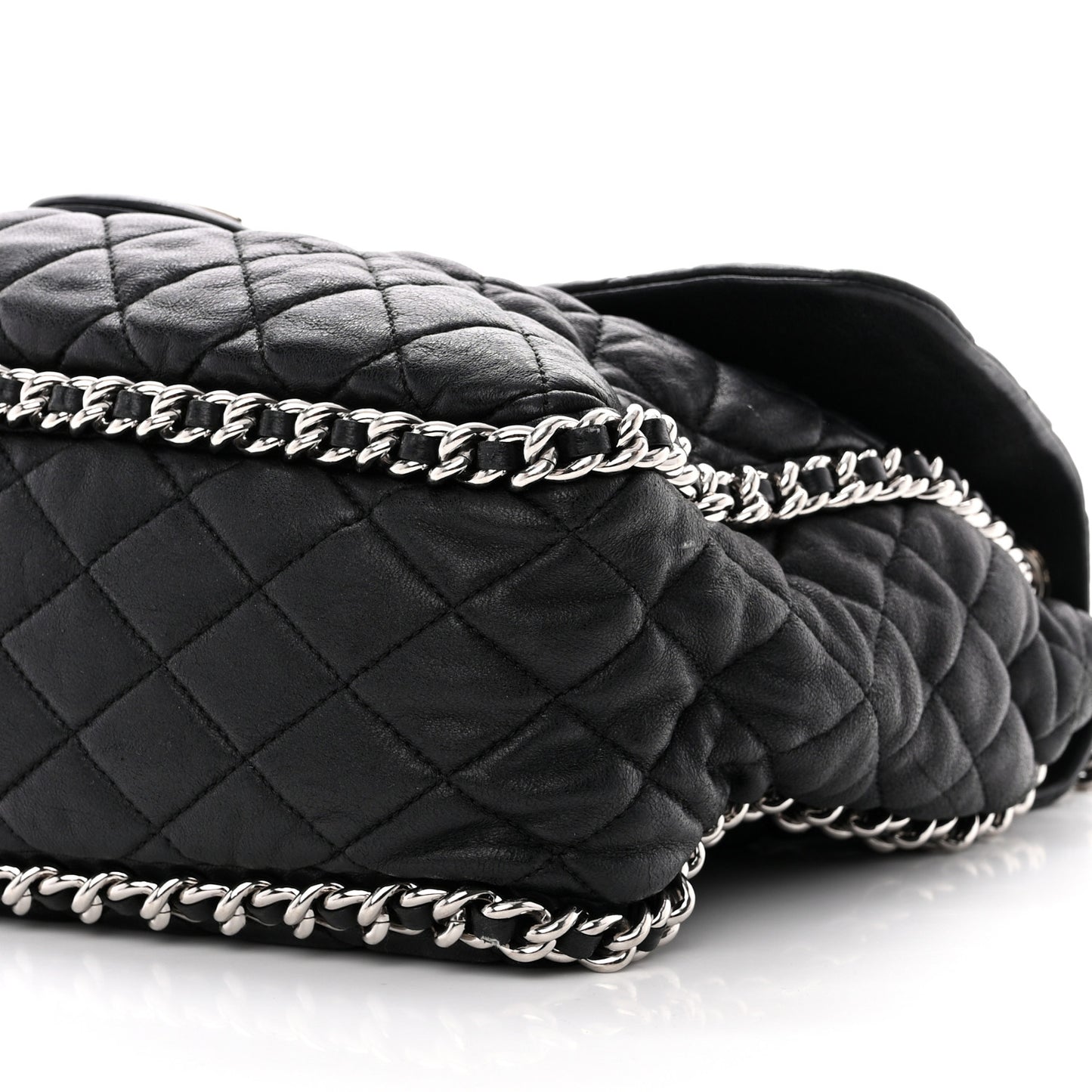 Washed Lambskin Quilted Maxi Chain Around Flap Black