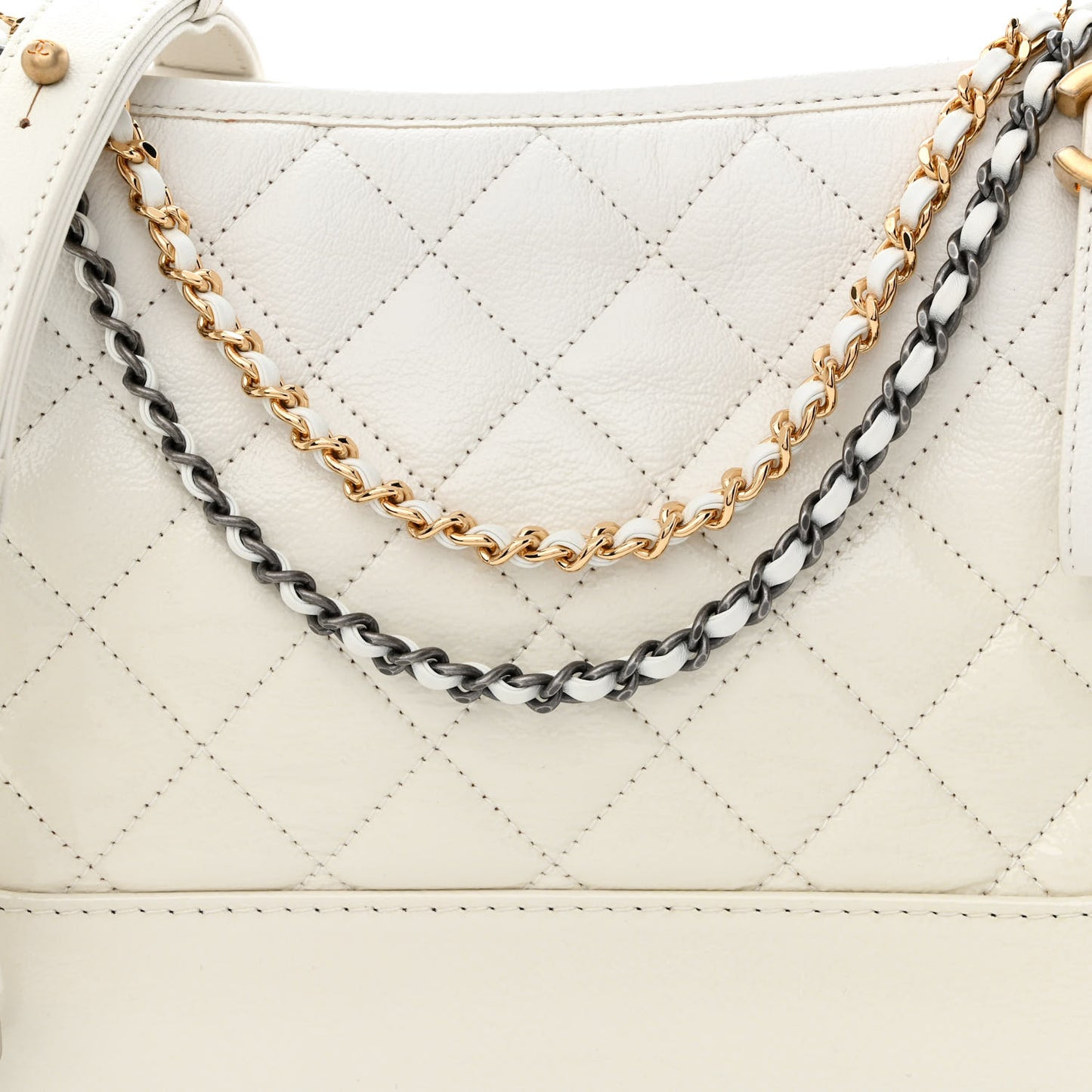 Patent Goatskin Quilted Medium Gabrielle Hobo White