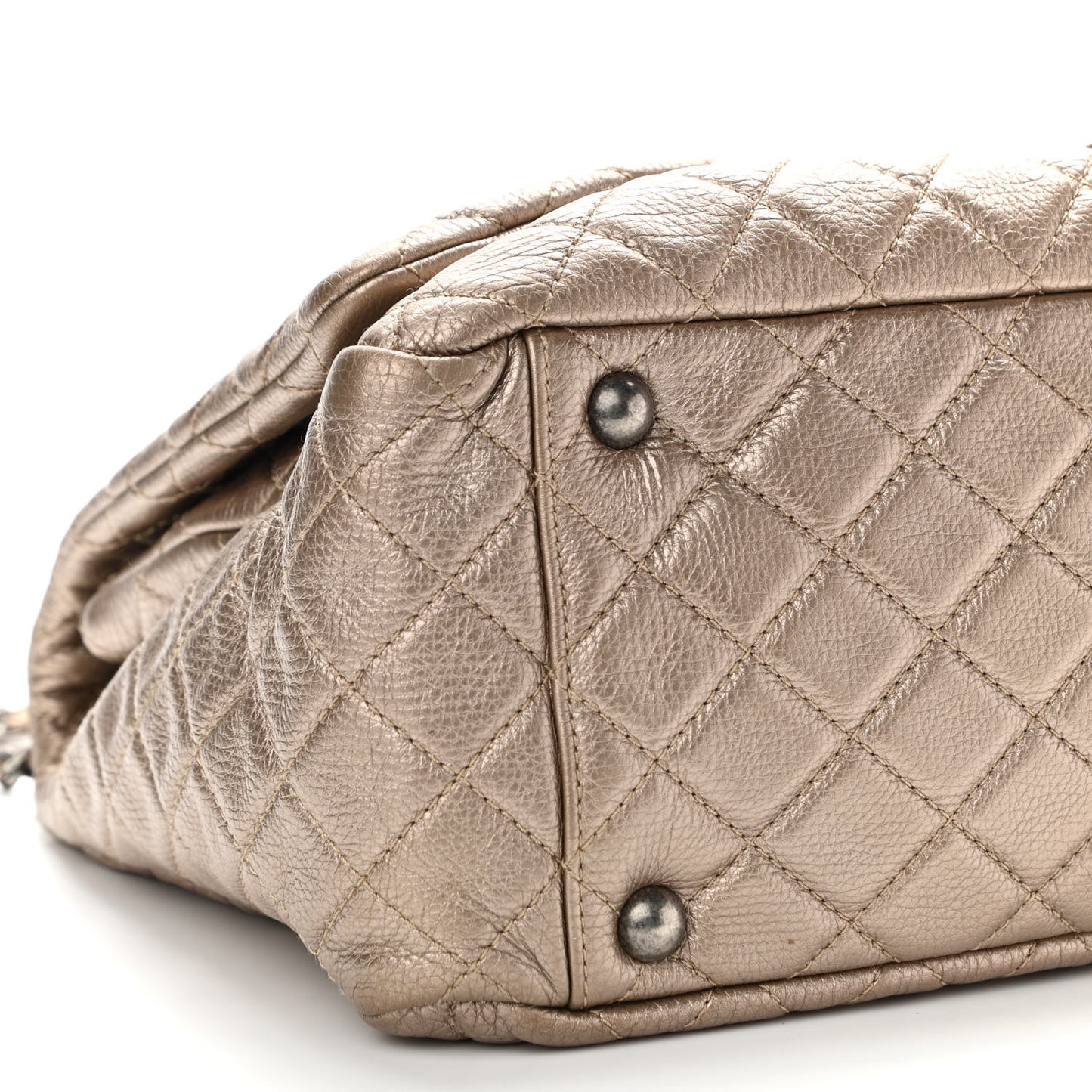 Metallic Calfskin Quilted XXL Travel Flap Bag Gold
