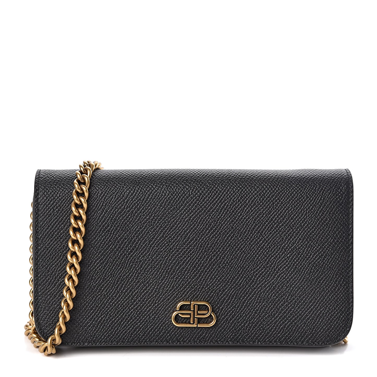 Grained Calfskin BB Phone Holder Wallet On Chain Black