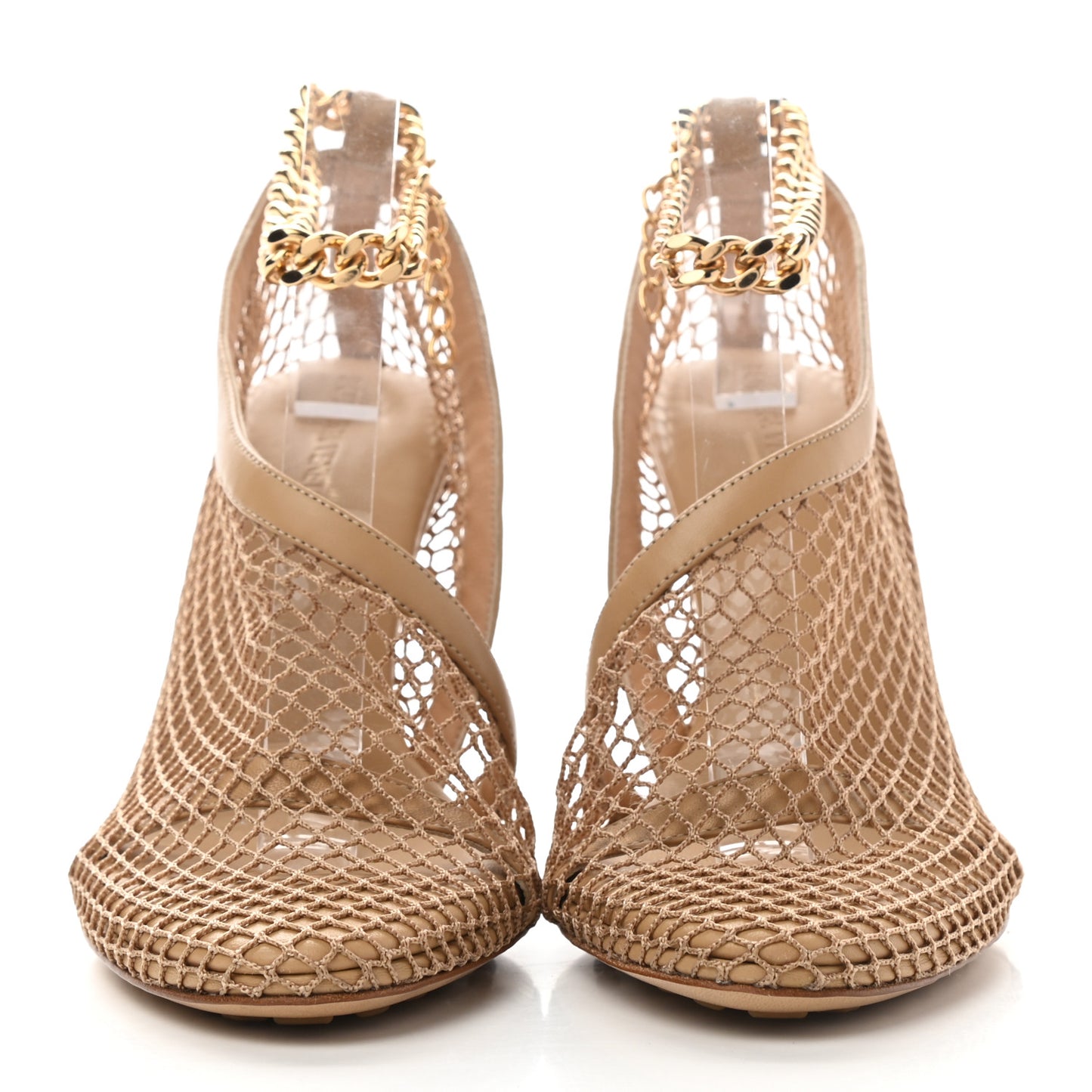 Mesh Nappa Chunky Chain Sandals 40 Beige Pony