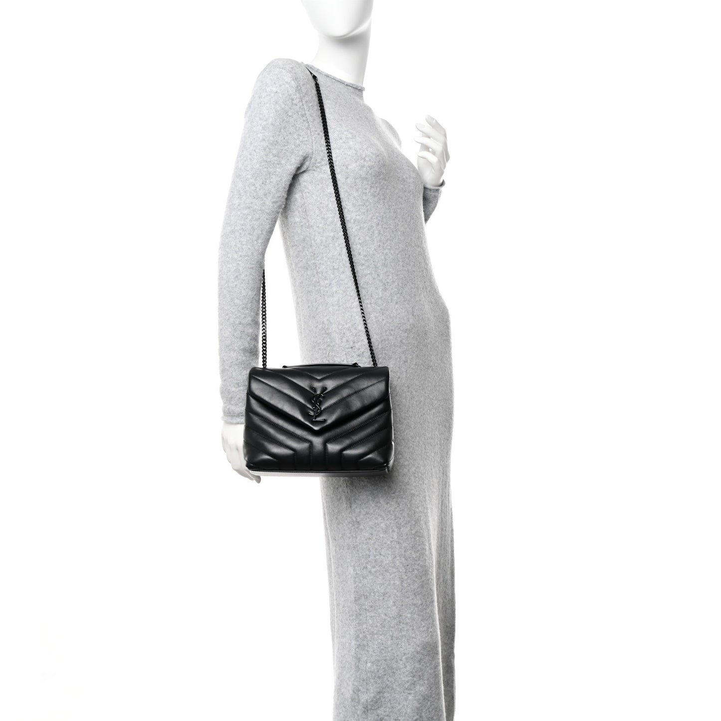 Calfskin Y Quilted Monogram Monochrome Small Loulou Chain Satchel Black