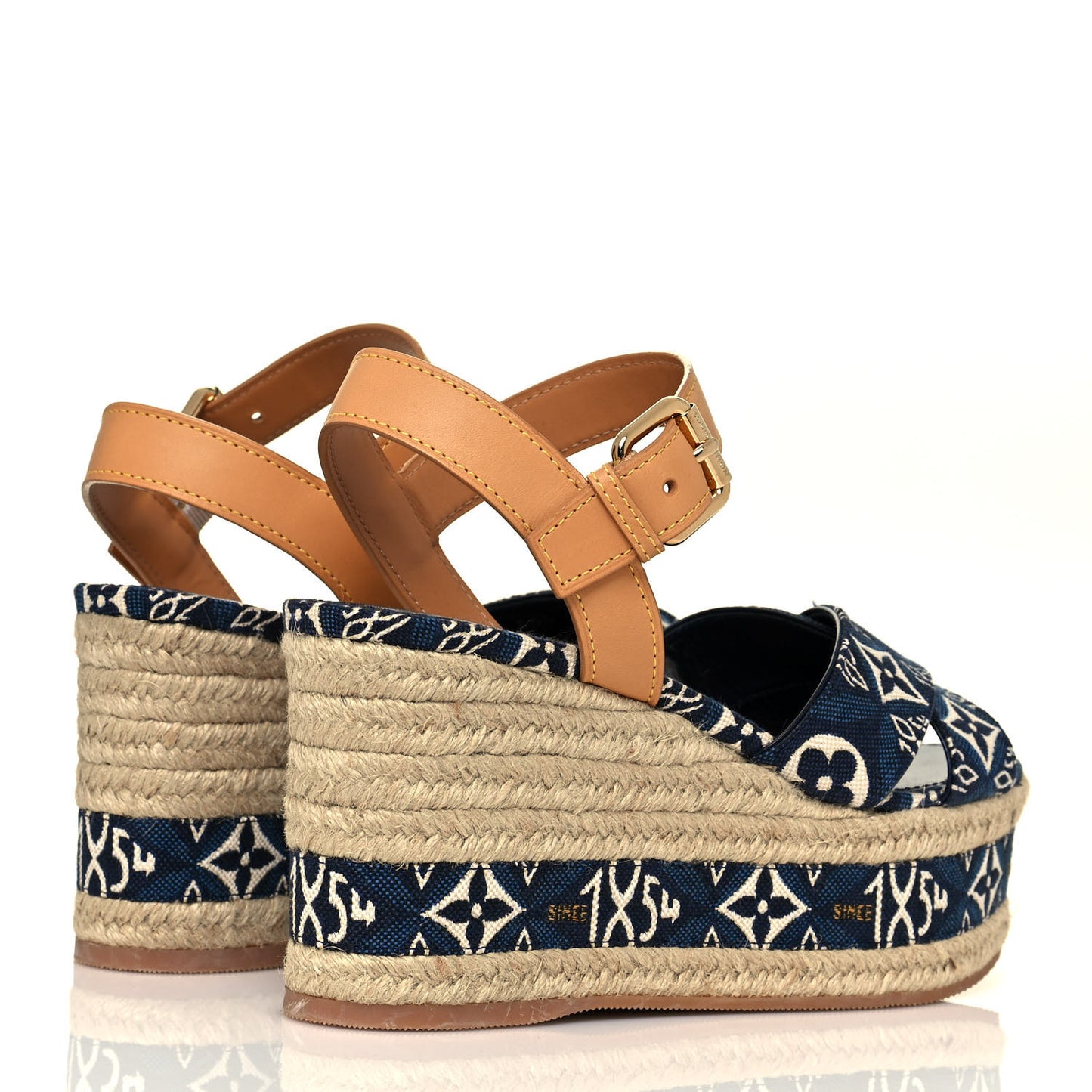 Jacquard Calfskin Since 1854 Boundary Wedge Sandals 35.5 Blue