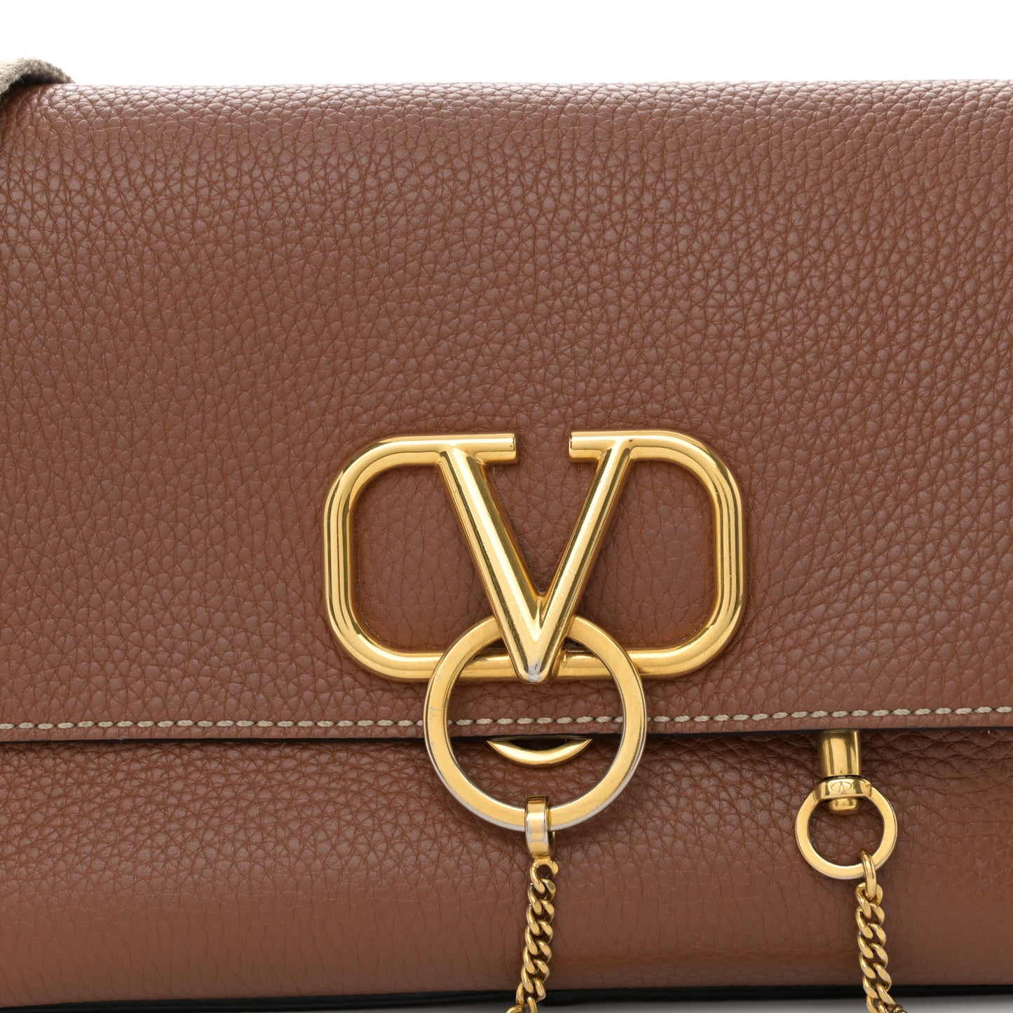 Pebbled Calfskin Small VRing Shoulder Bag Saddle Brown