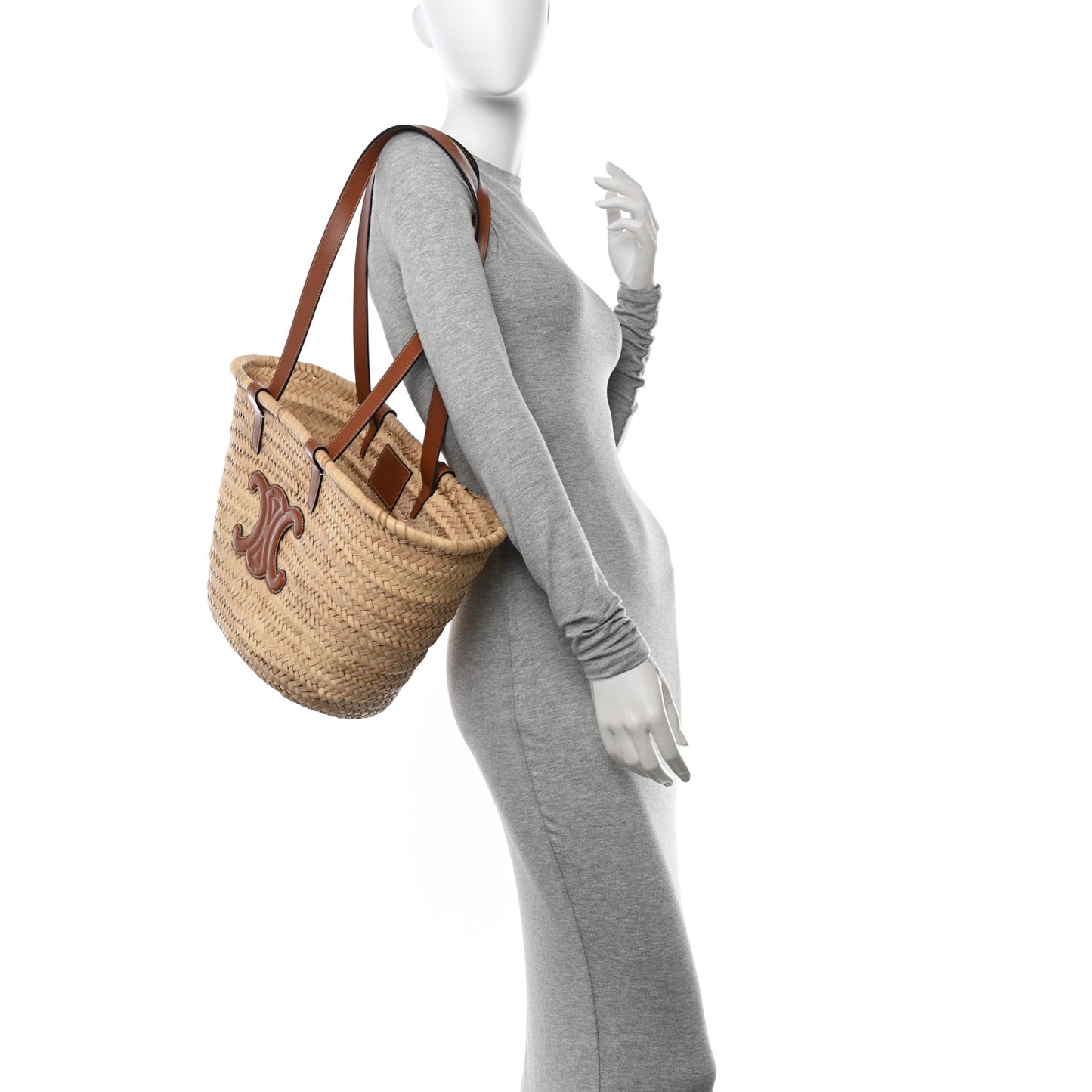 Raffia Calfskin Triomphe Medium Panier Tan