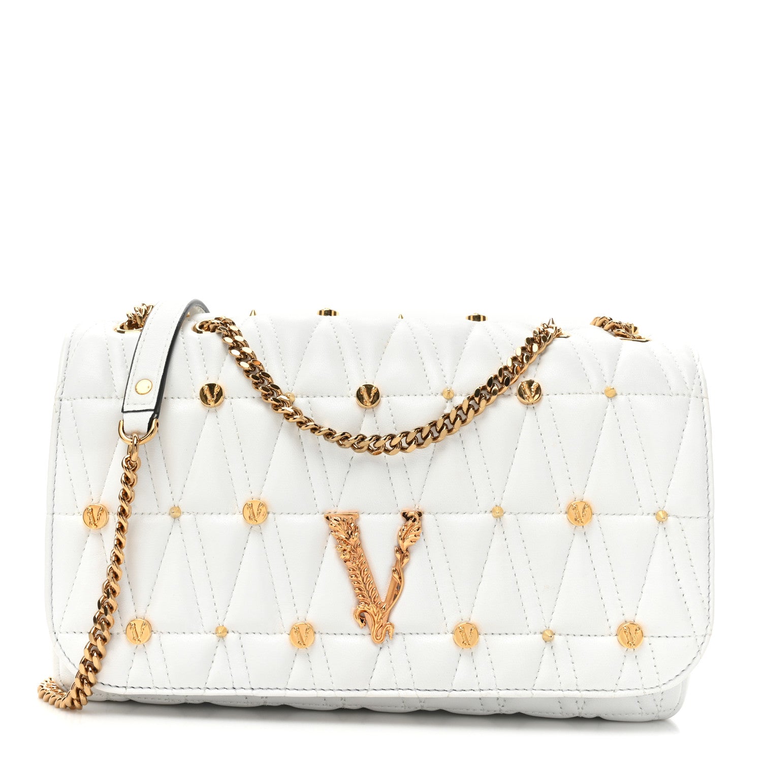 Versace Nappa Quilted Studded Virtus Shoulder Bag White 1 of 12