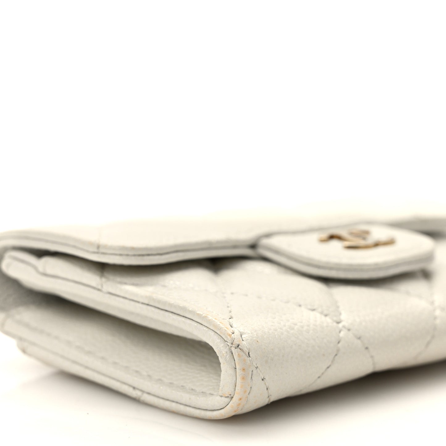Caviar Quilted Flap Card Holder Wallet White