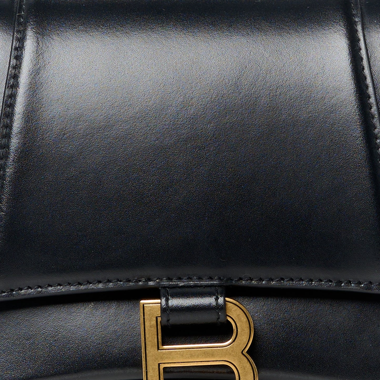Shiny Box Calfskin Small Hourglass Top Handle Bag Black