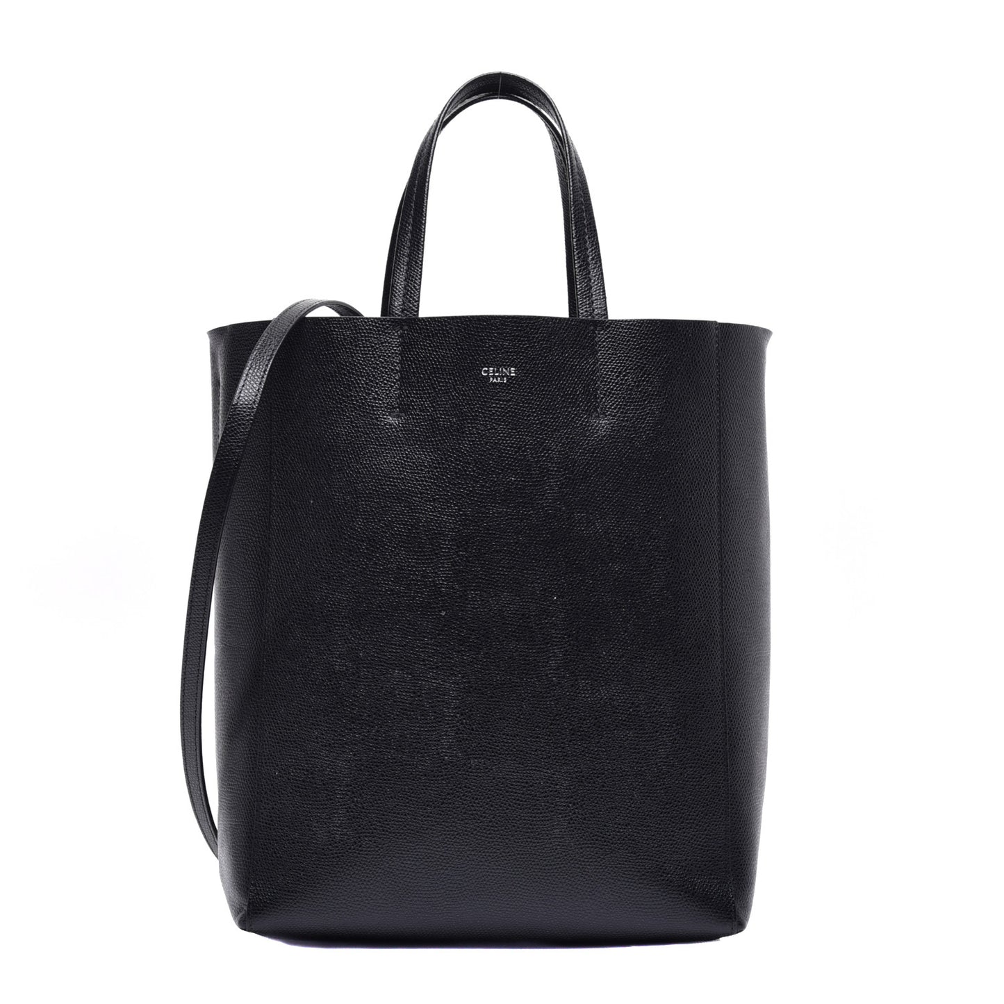 Grained Calfskin Small Vertical Cabas Black
