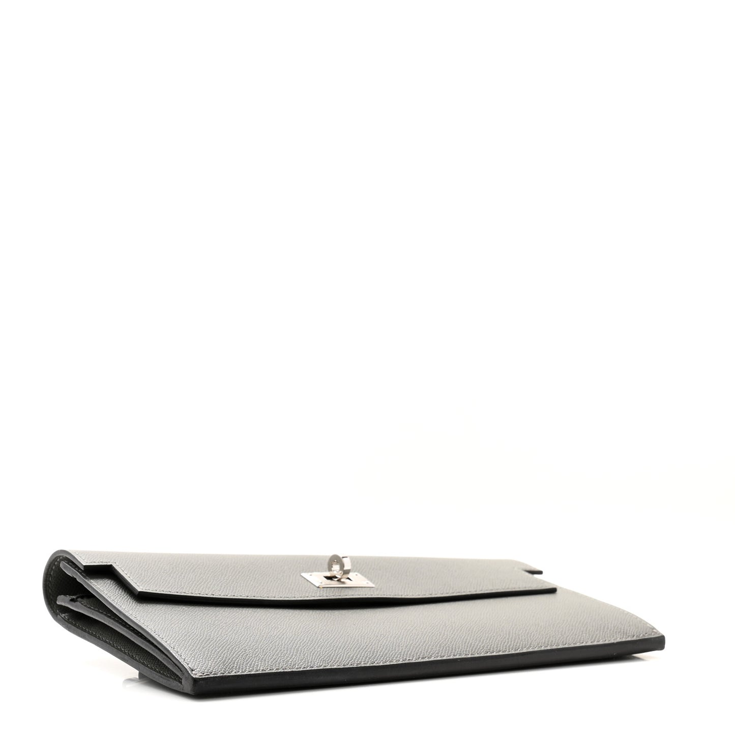 Madame Calfskin Kelly Pocket Long Wallet Gris Meyer