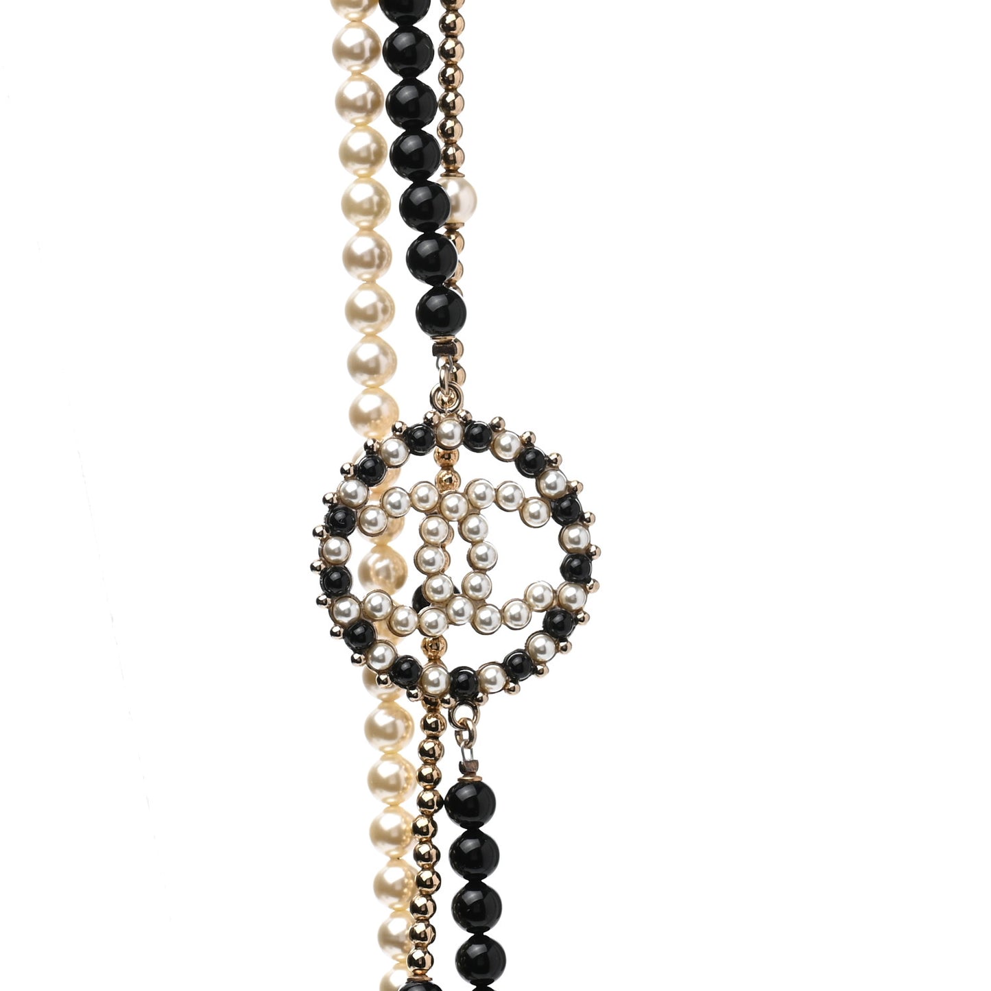 Pearl Resin Beaded CC Long Necklace Black Gold