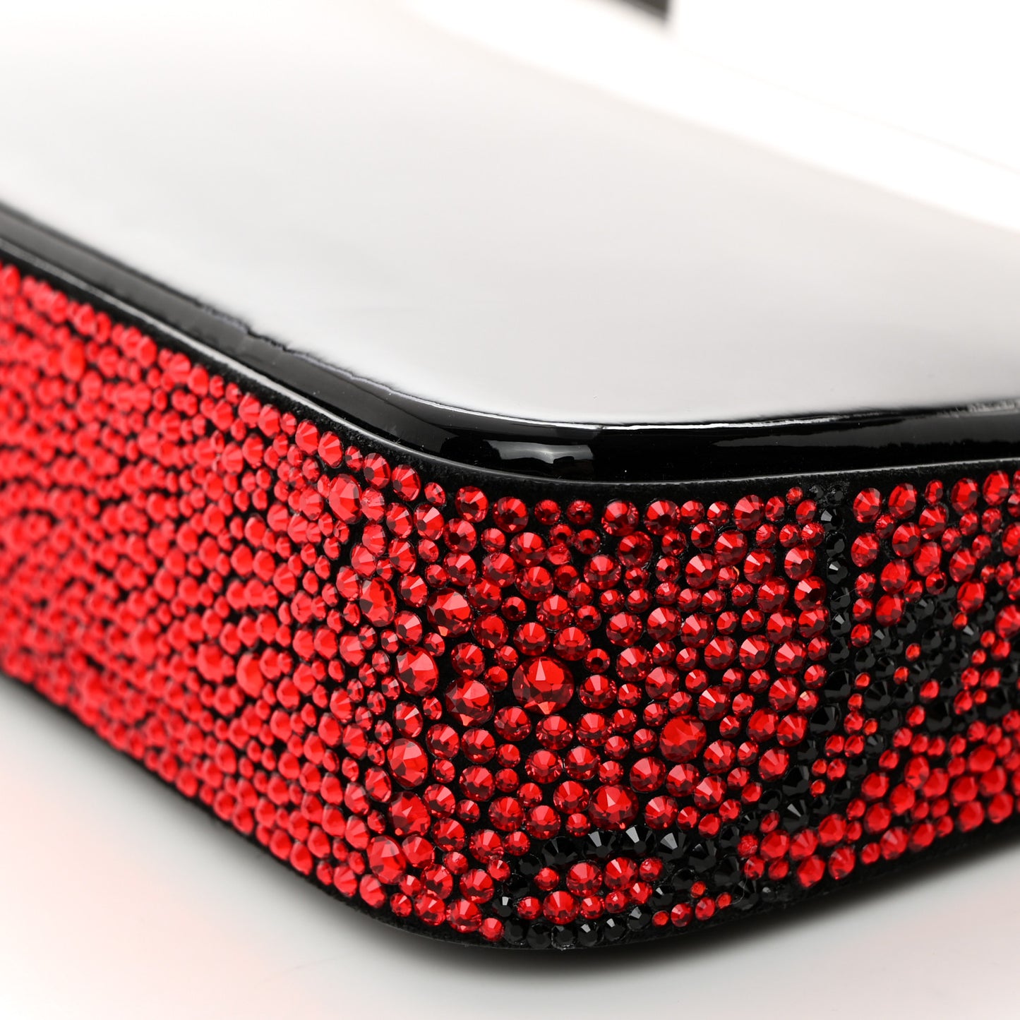 Patent Calfskin Strass Loubila Chain Clutch Black