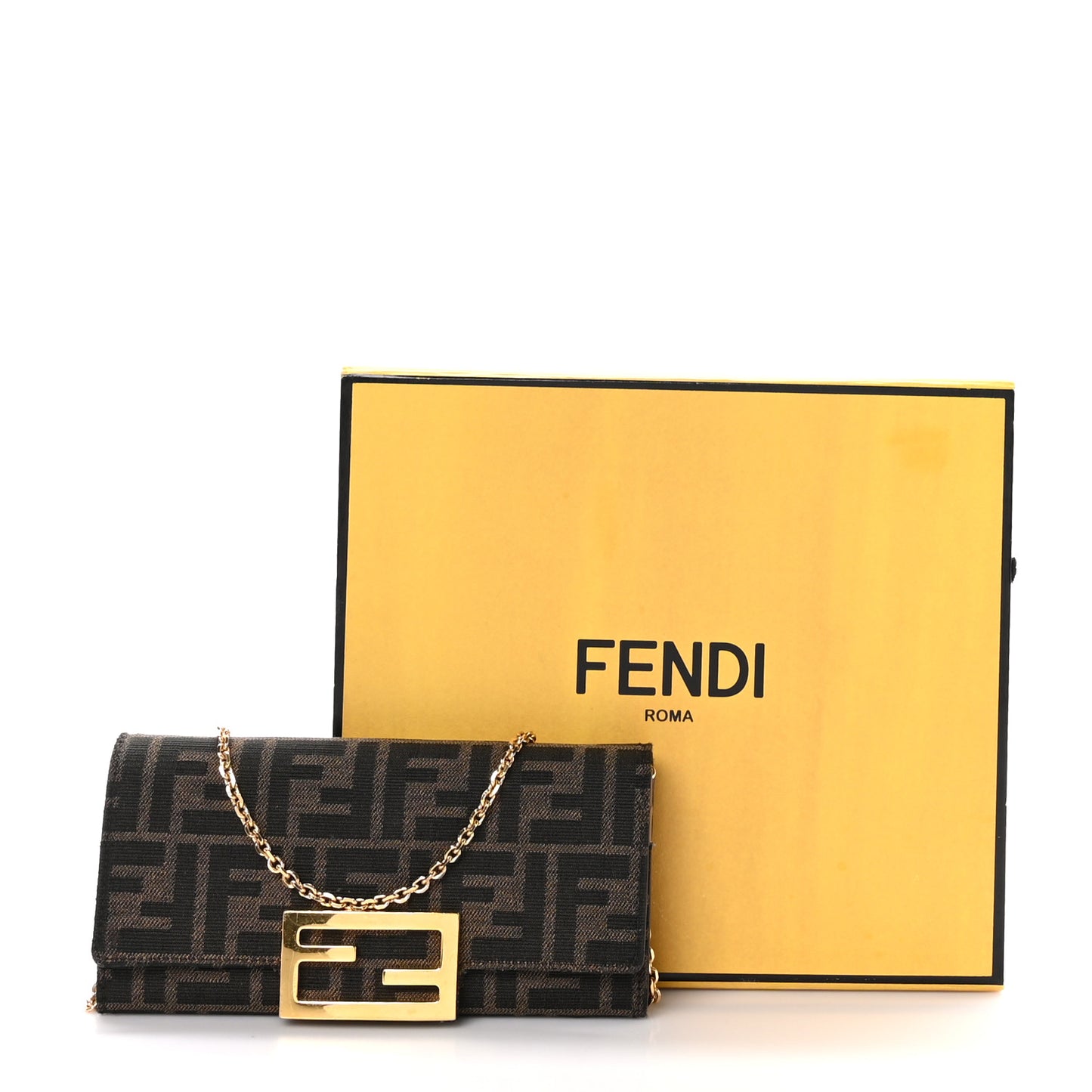 Fabric Jacquard FF 1974 Continental Wallet On Chain Tobacco Moro