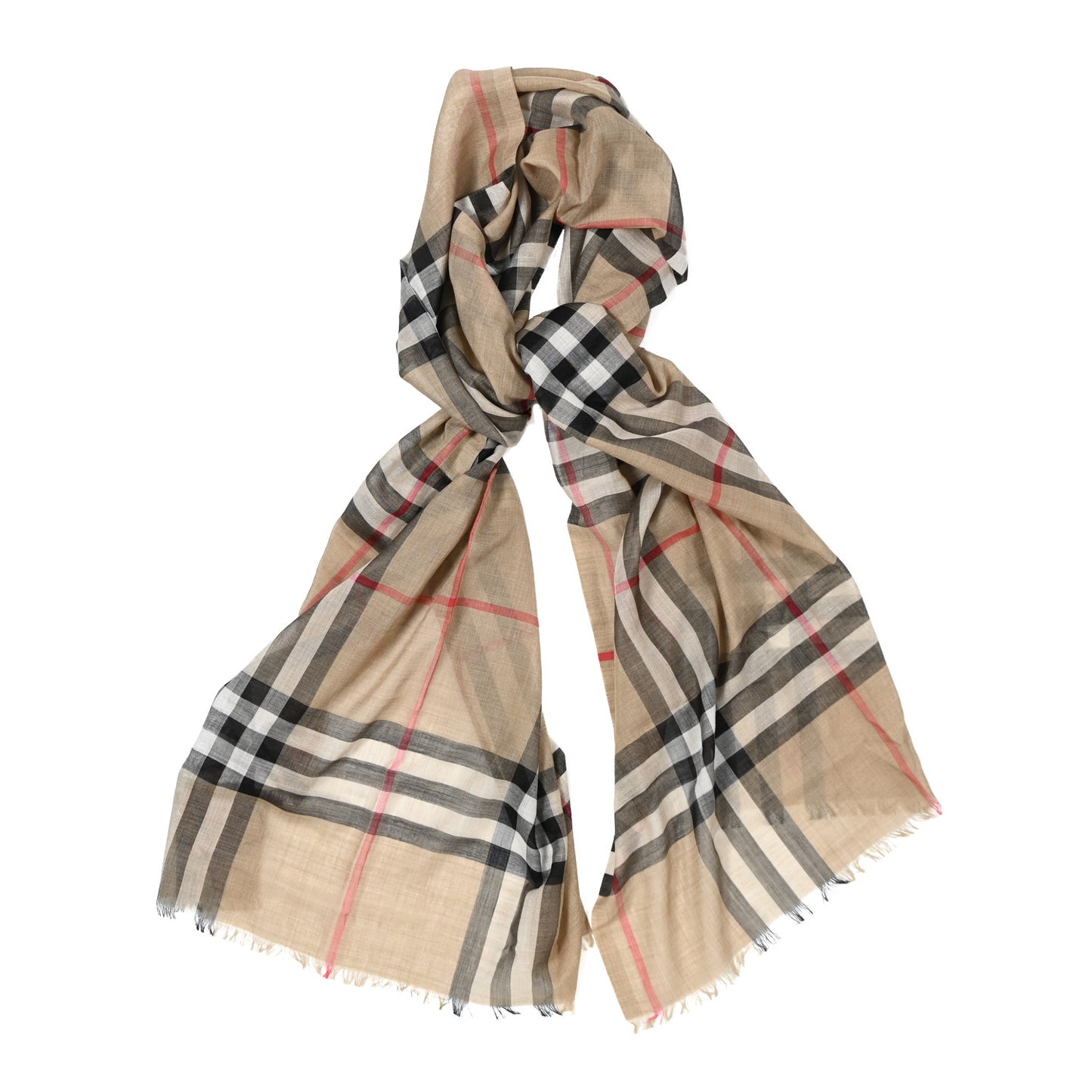 Wool Silk Gauze Giant Check Lightweight Scarf Archive Beige