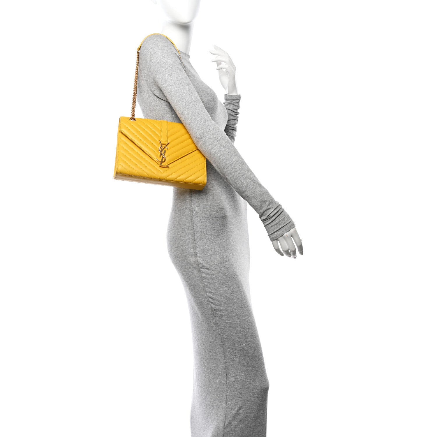 Saint Laurent Lambskin Matelasse Chevron Medium Monogram Satchel Mimosa 2 of 17