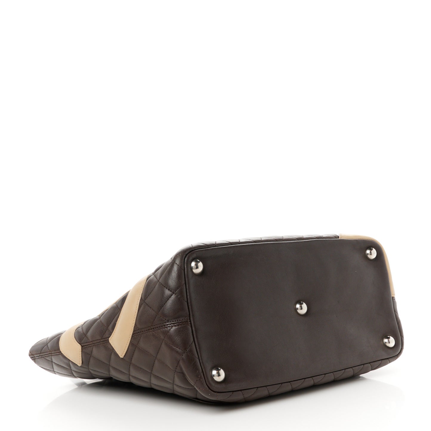 Calfskin Quilted Large Cambon Tote Brown Beige