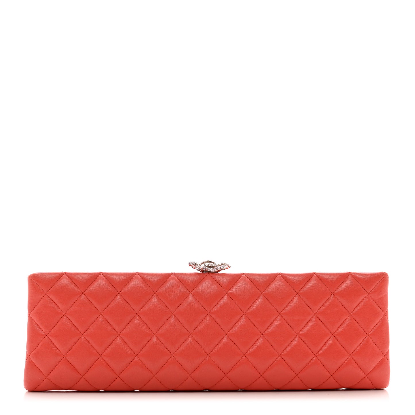 Lambskin Crystal Quilted Long Clutch Orange