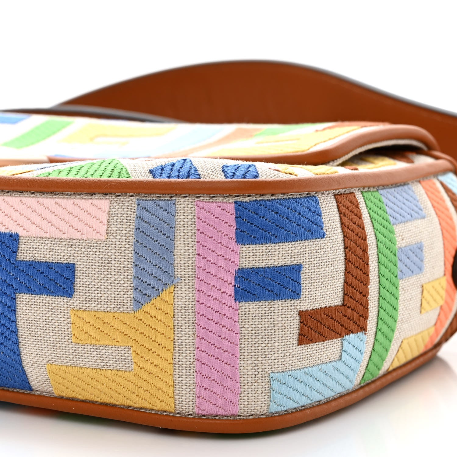 Fendi Kuban Canvas Vitello King FF Embroidered Baguette Grezzo Multicolor 10 of 12