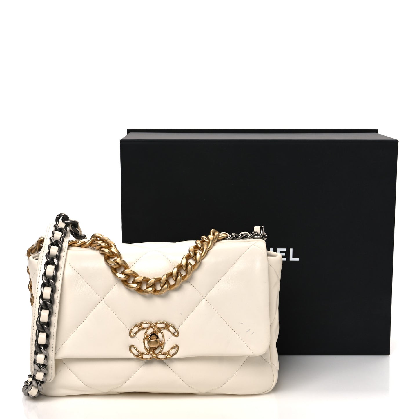 Lambskin Quilted Medium Chanel 19 Flap White