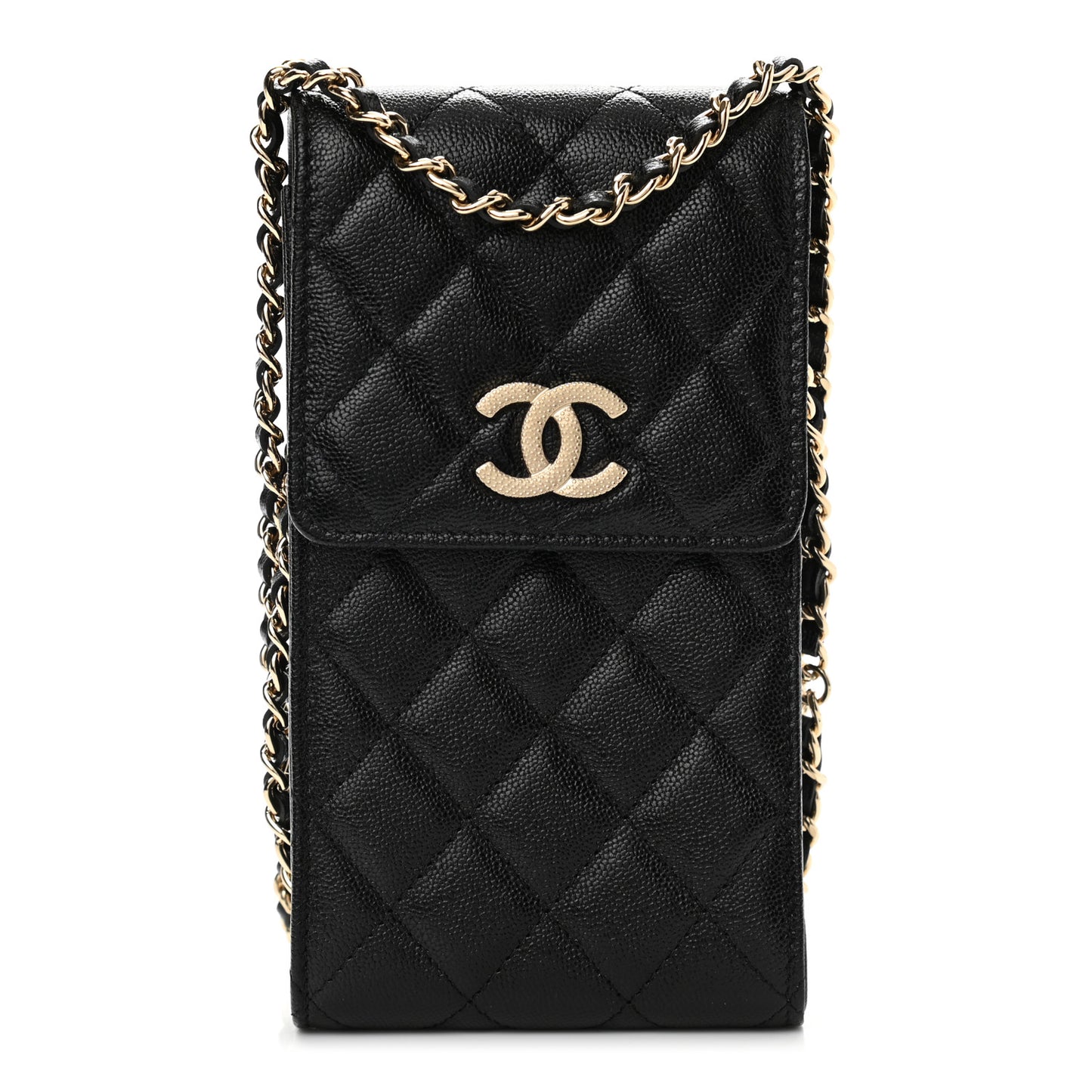 Caviar Quilted CC Airpods Pro and Phone Case With Chain Black