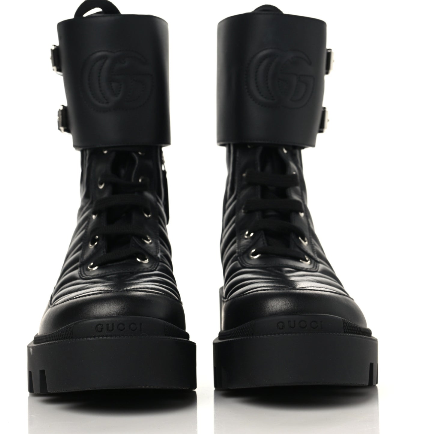 Nappa Frances GG Matelasse Platform Combat Boots 39 Black