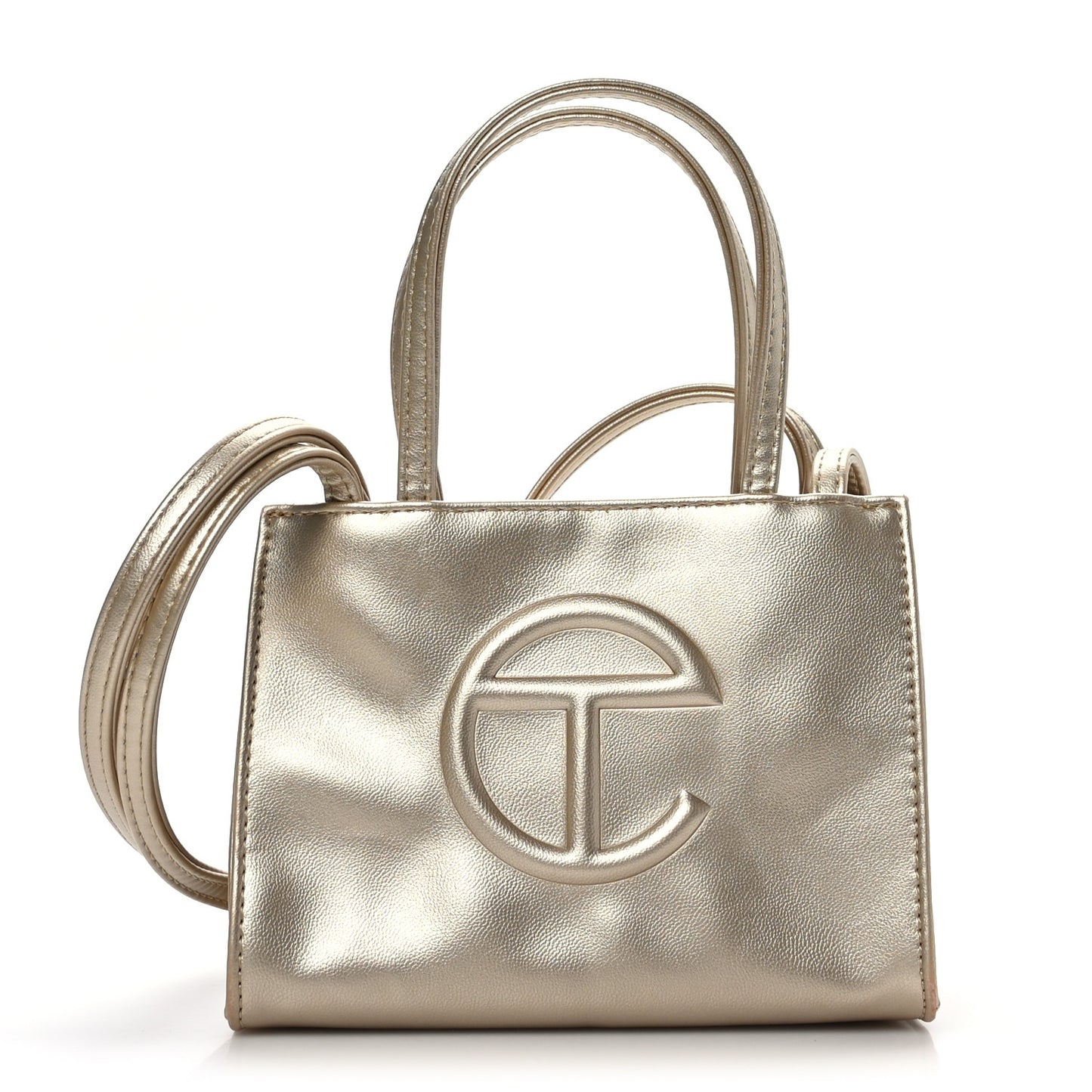 Metallic Vegan Leather Small Shopping Bag Gold