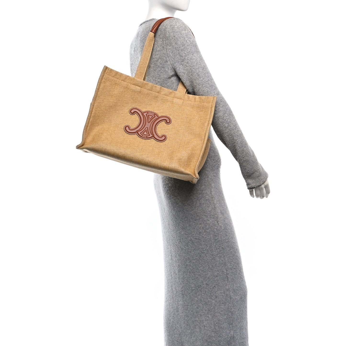 Canvas Calfskin Triomphe Large Cabas Natural Tan