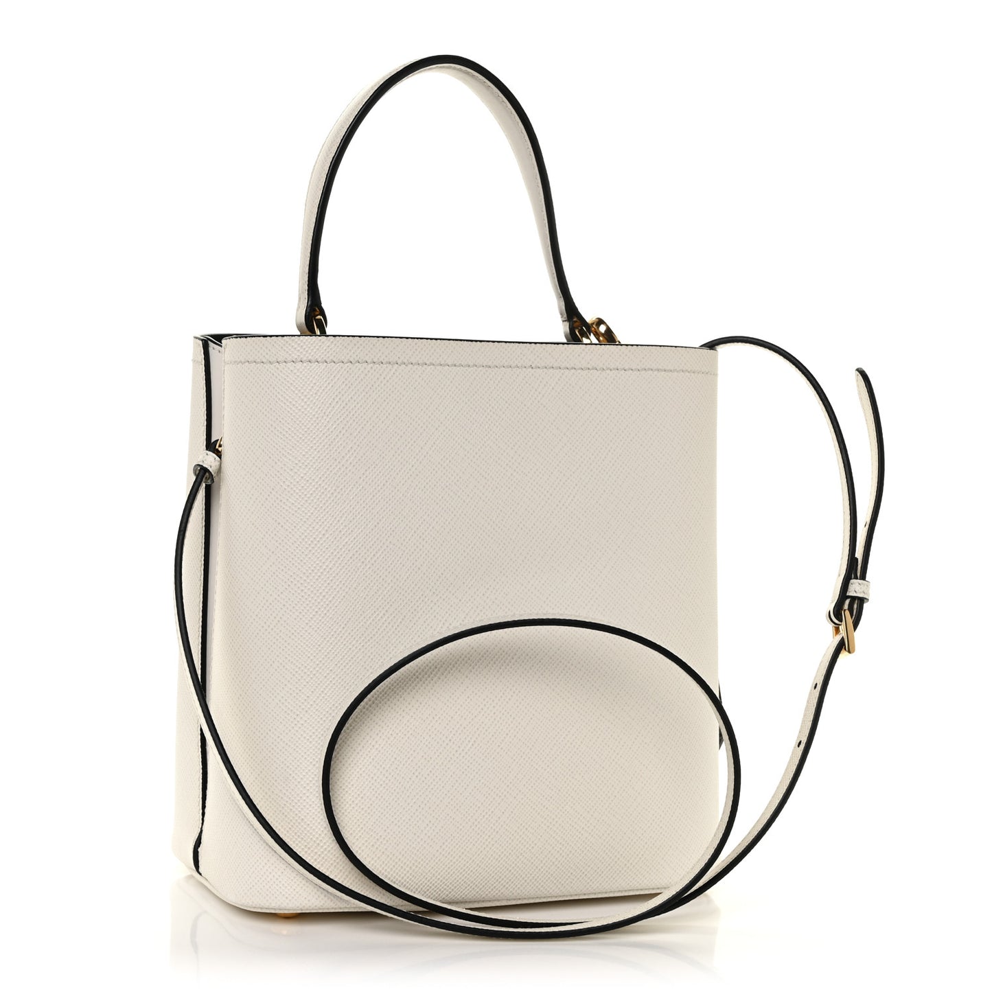 Saffiano Cuir Medium Panier Bucket Bag Bianco Black