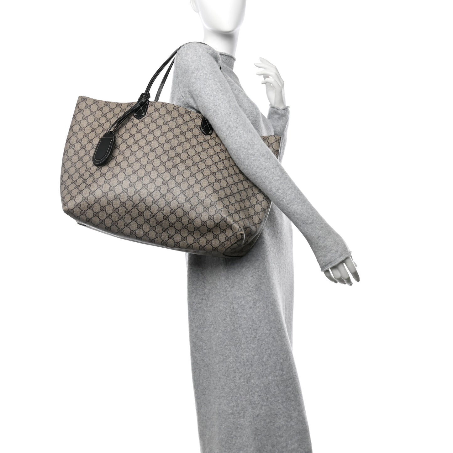 GG Supreme Monogram Large Reversible Tote Beige Black