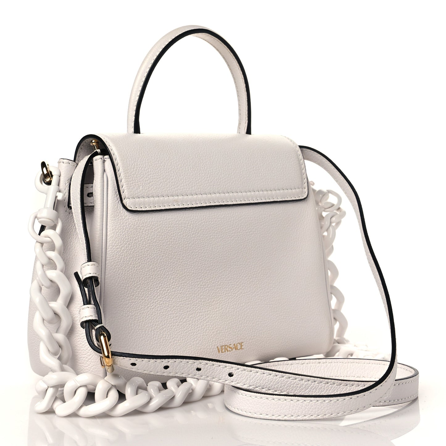 Grained Calfskin Small La Medusa Top Handle Bag White