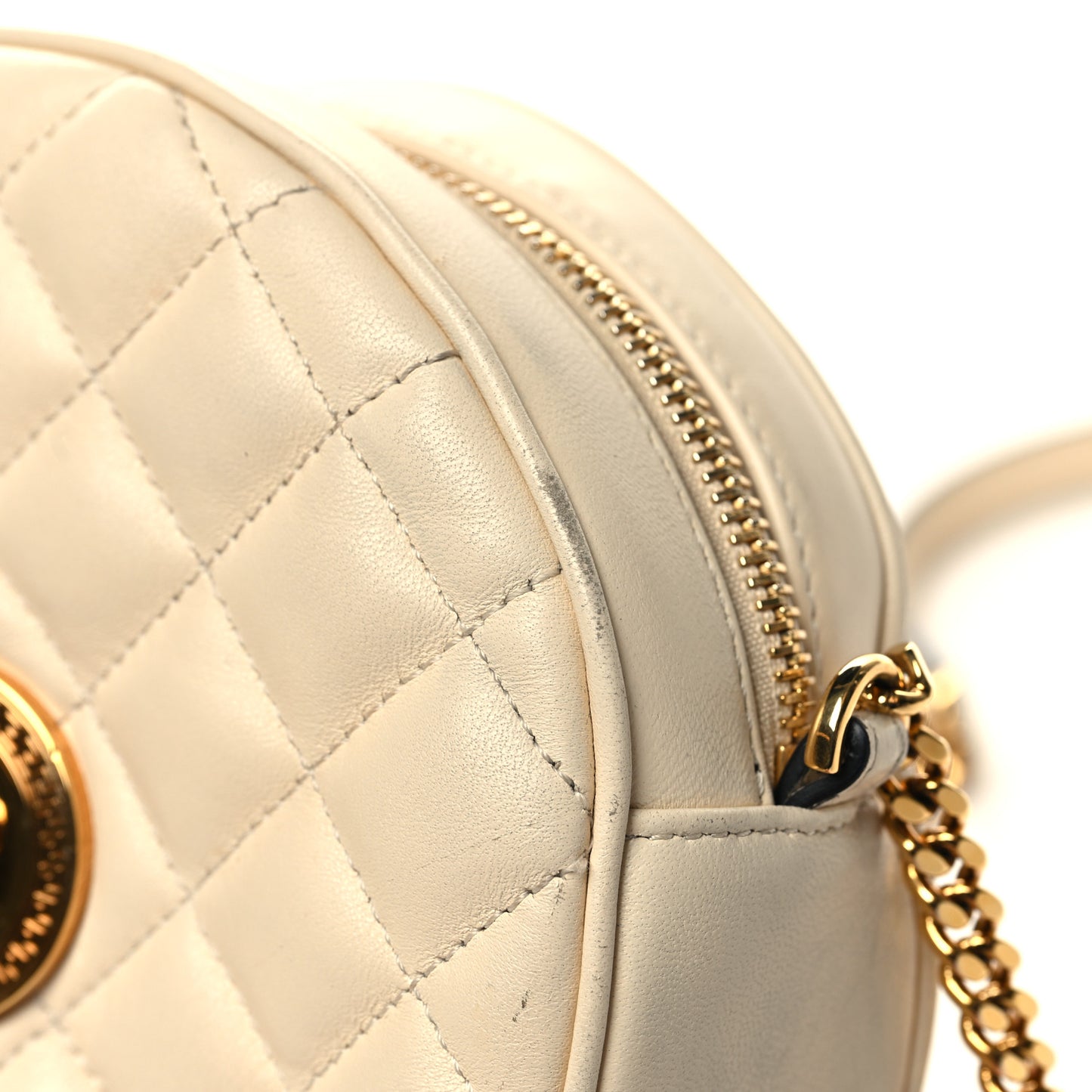 Nappa Quilted La Medusa Round Camera Bag White